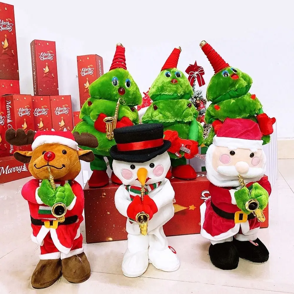 Santa Claus 35cm Size Electric Dancing Christmas Tree Swinging Glowing Christmas Blowing Saxophone Funny Electric Halloween