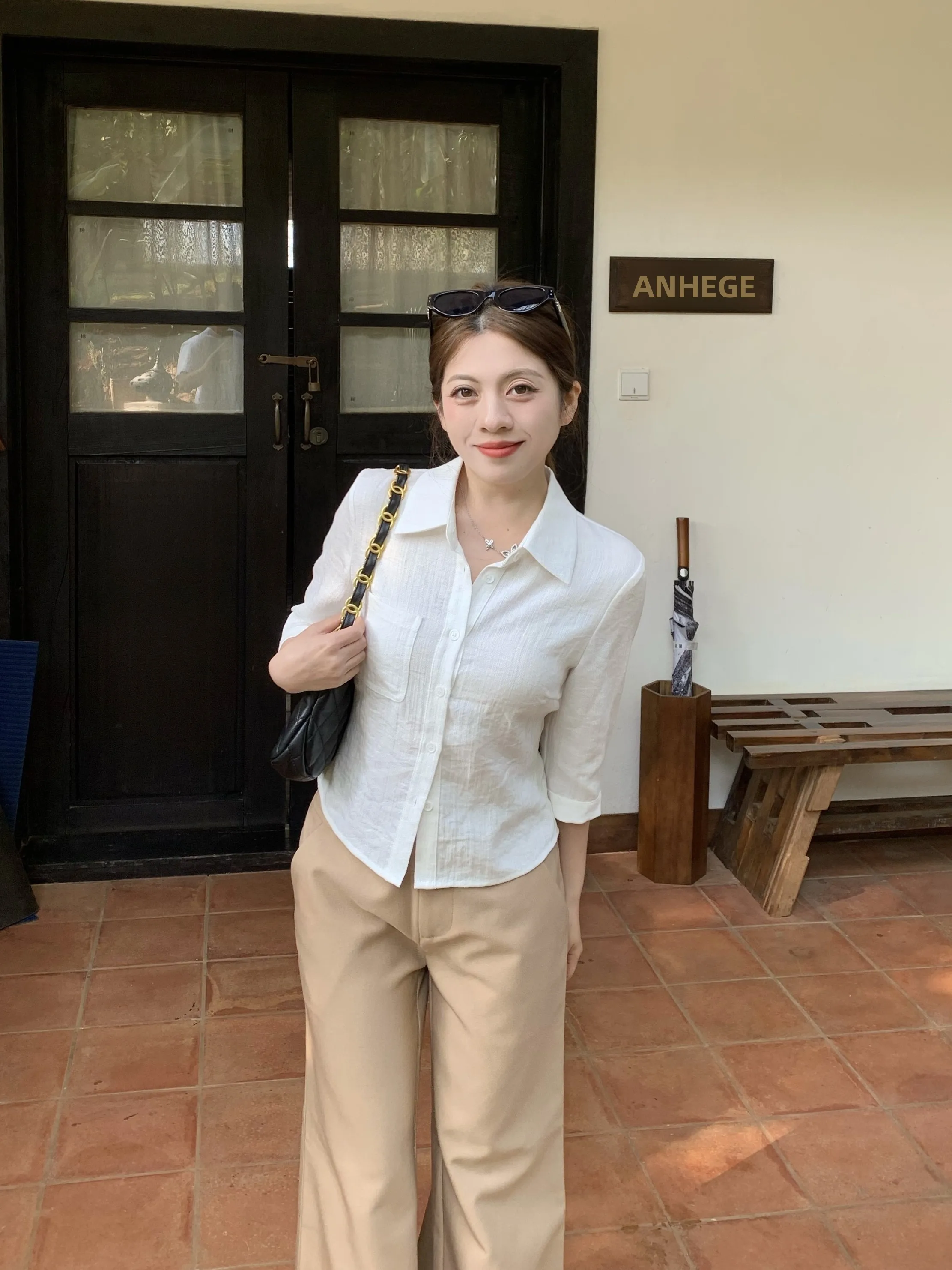 

Женская льняная рубашка с широким вырезом горловины, приталенная, с рукавом до локтя, белая, дышащая, влагоотводящая, для повседневной носки