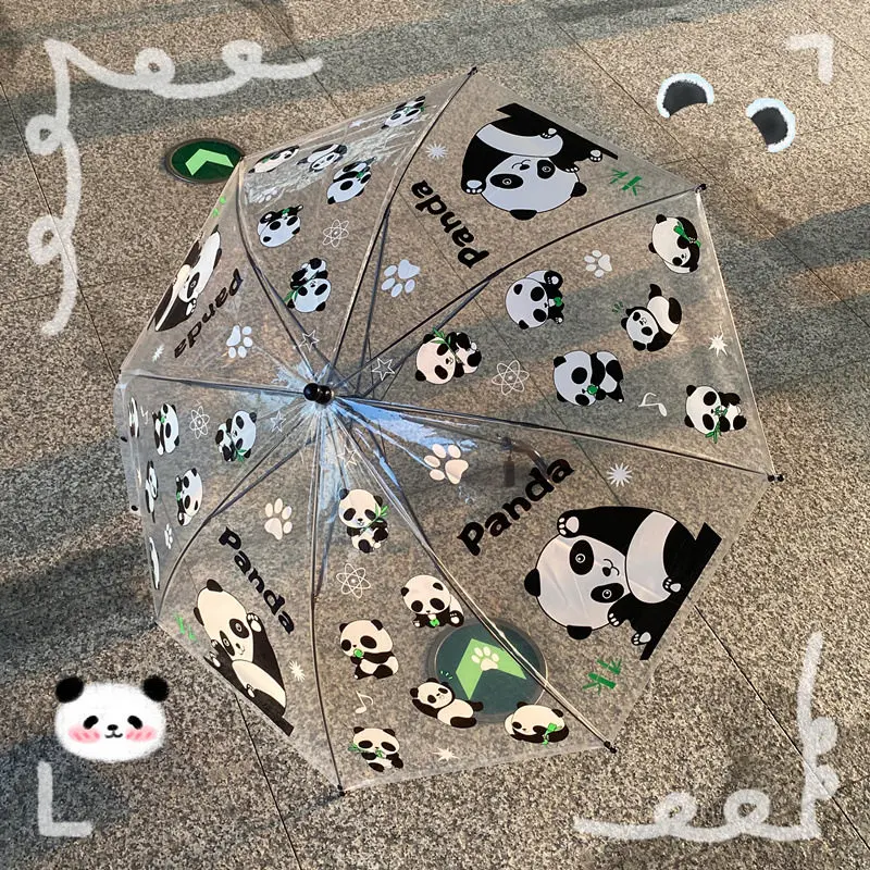 

Утолщенный зонт с длинной ручкой, прозрачный зонт от дождя с изображением панды для детей детского сада, мальчиков и девочек