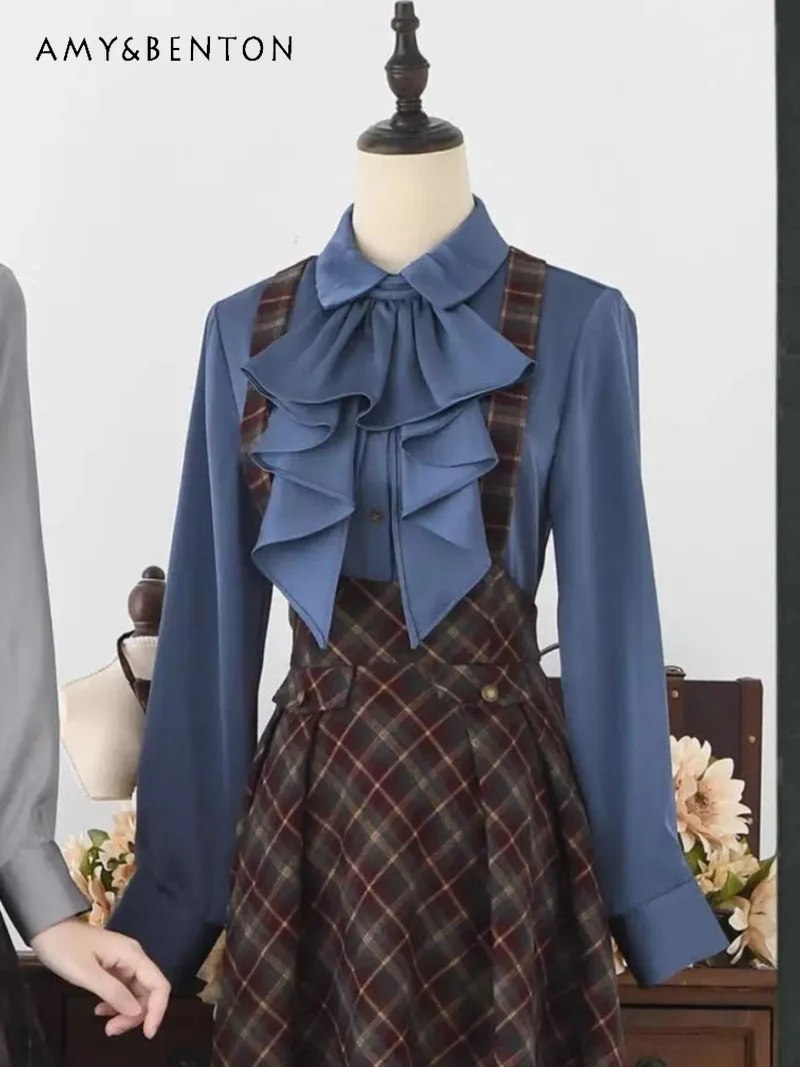 

Оригинальная элегантная тонкая атласная универсальная рубашка с длинным рукавом в стиле ретро для женщин, блузка Лолиты в дворцовом стиле, женский осенне-зимний новый топ