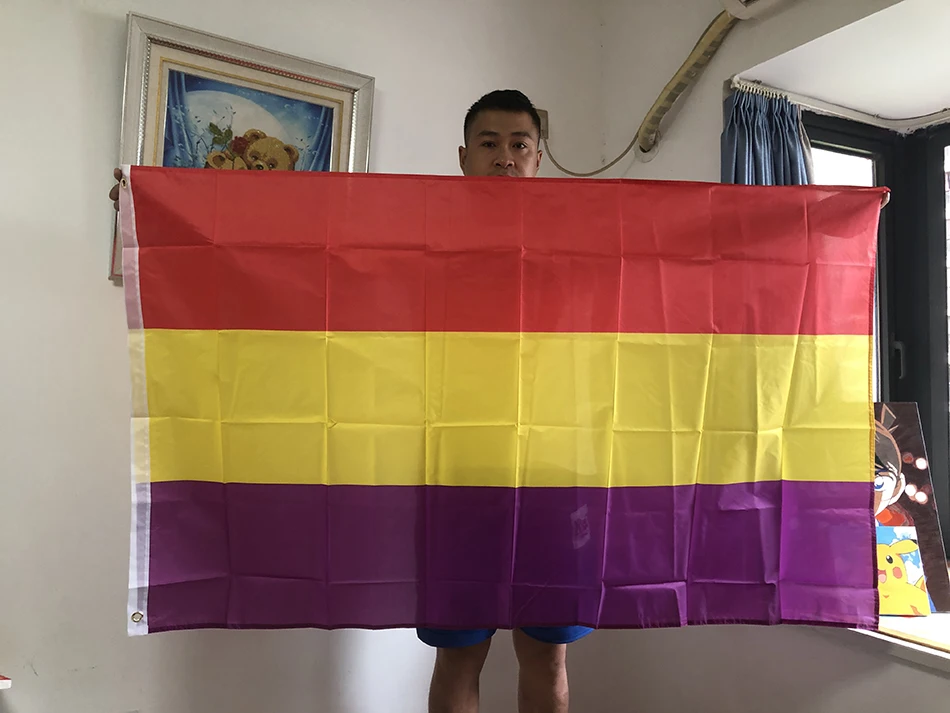 （SKY FLAG) Flaga Drugiej Republiki Hiszpańskiej 90X150CM Poliestrowa flaga Drugiej Republiki Hiszpańskiej Hiszpania Narodowy wiszący baner