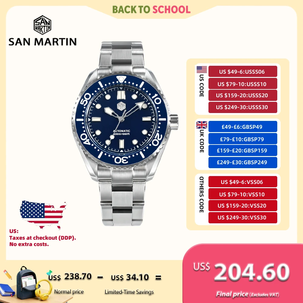 

San Martin 41,5 мм 8215 8315 Механические наручные часы Автоматические мужские часы Спортивный браслет 20 АТМ Светящиеся Montre Homme SN0036