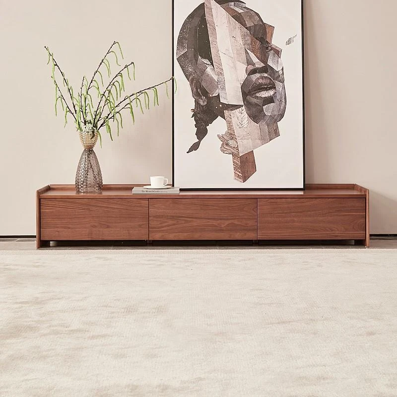 Black Walnut All Solid Wood Small Apartment TV Cabinet Living Room Low Cabinet Audio-visual Floor Cabinet Modern Minimalist