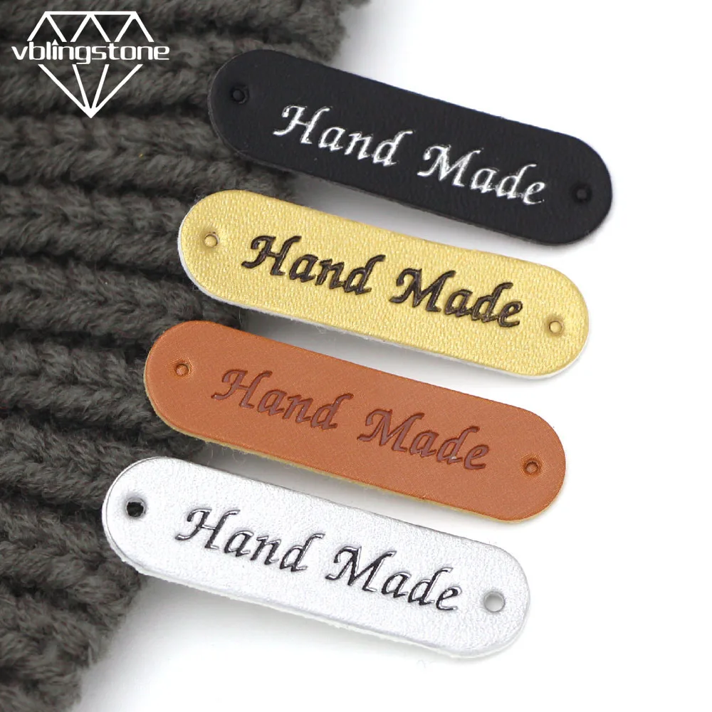 50Pcs Wholesale Label Brown/Yellow/Black/White Handmade Tags Clothing Labels Hand Made Leather Tags Hat Scarf Gift Decoration