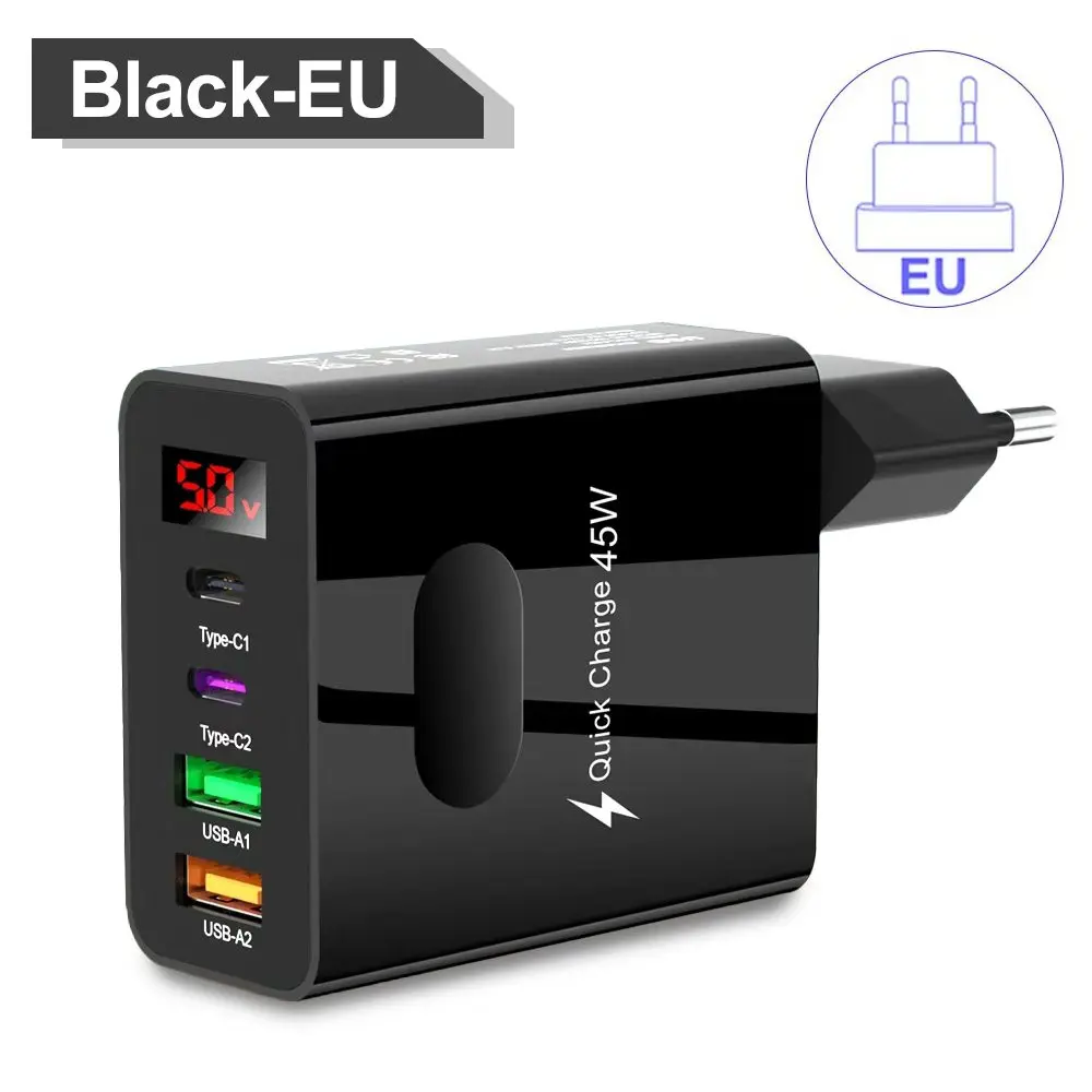 4Ports Digital Display Ladegerät USB Typ C Ladegerät Quick Charge 3,0 PD Telefon Lade Adapter Für Xiaomi iPhone Samsung reise C