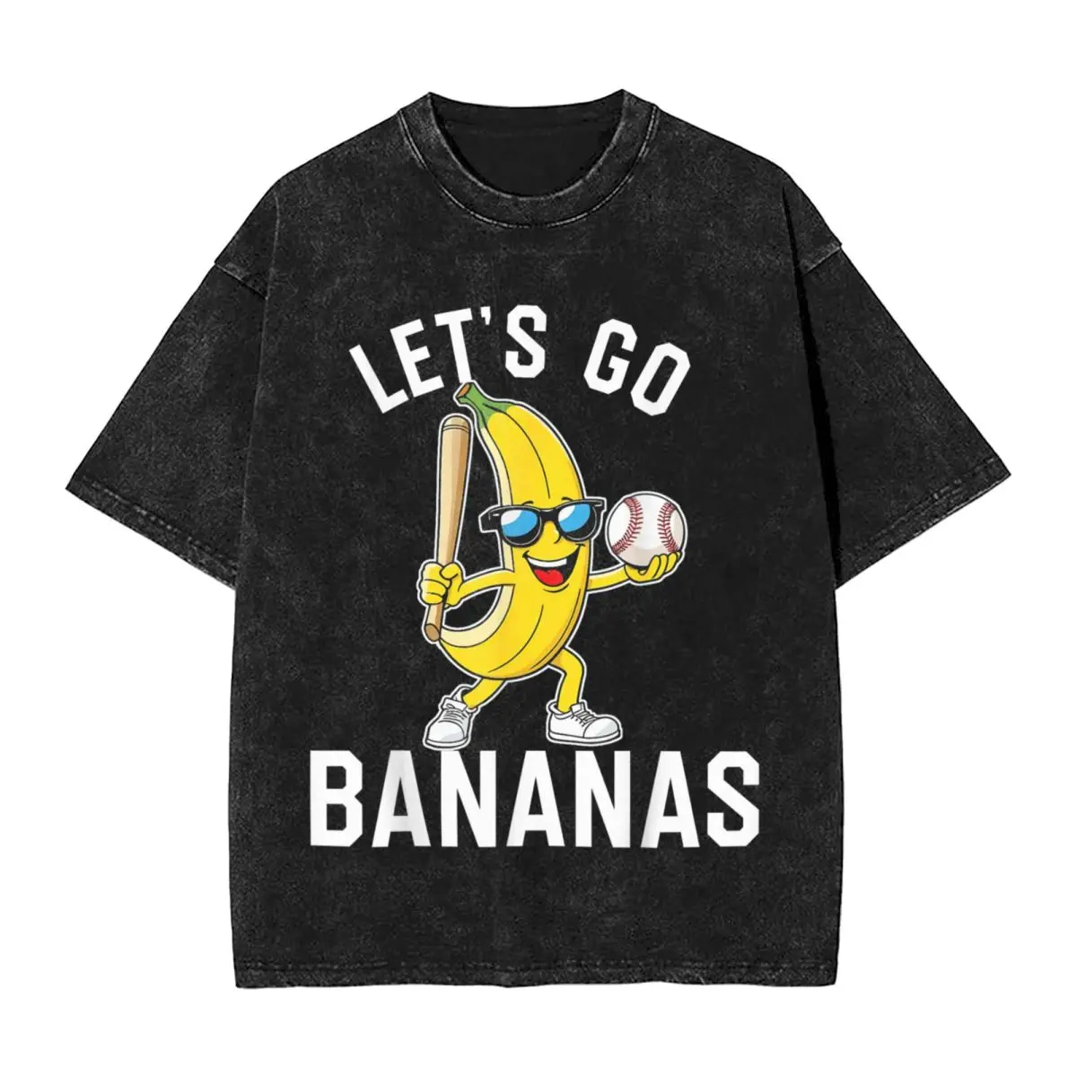 

Vintage Washed T Shirt Let's Go Bananas Funny Banana Loose T-Shirts Hippie Tee Shirt for Male Summer Y2K Classic Casual Clothing