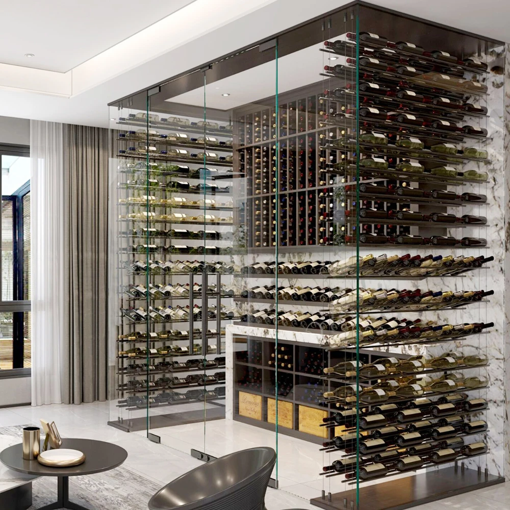 

Living room transparent glass cellar house wine rack bottle display bar storage wine cabinet