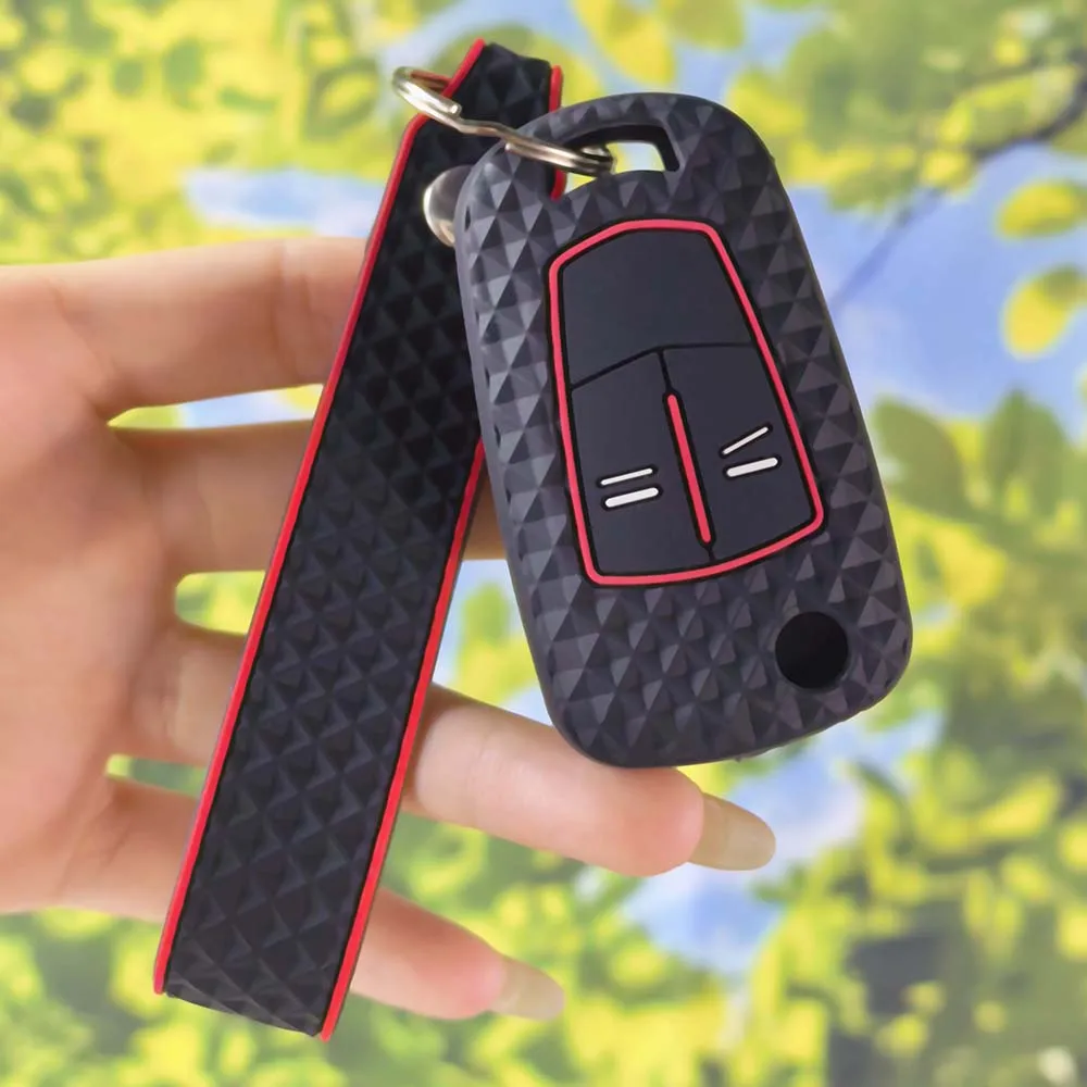 Grippy Diamond Silicone Key Sleeve With Keychain For Opel Vauxhall Astra H Corsa D Vectra C Zafira Signum 2 Button Fold Key Fob view 3
