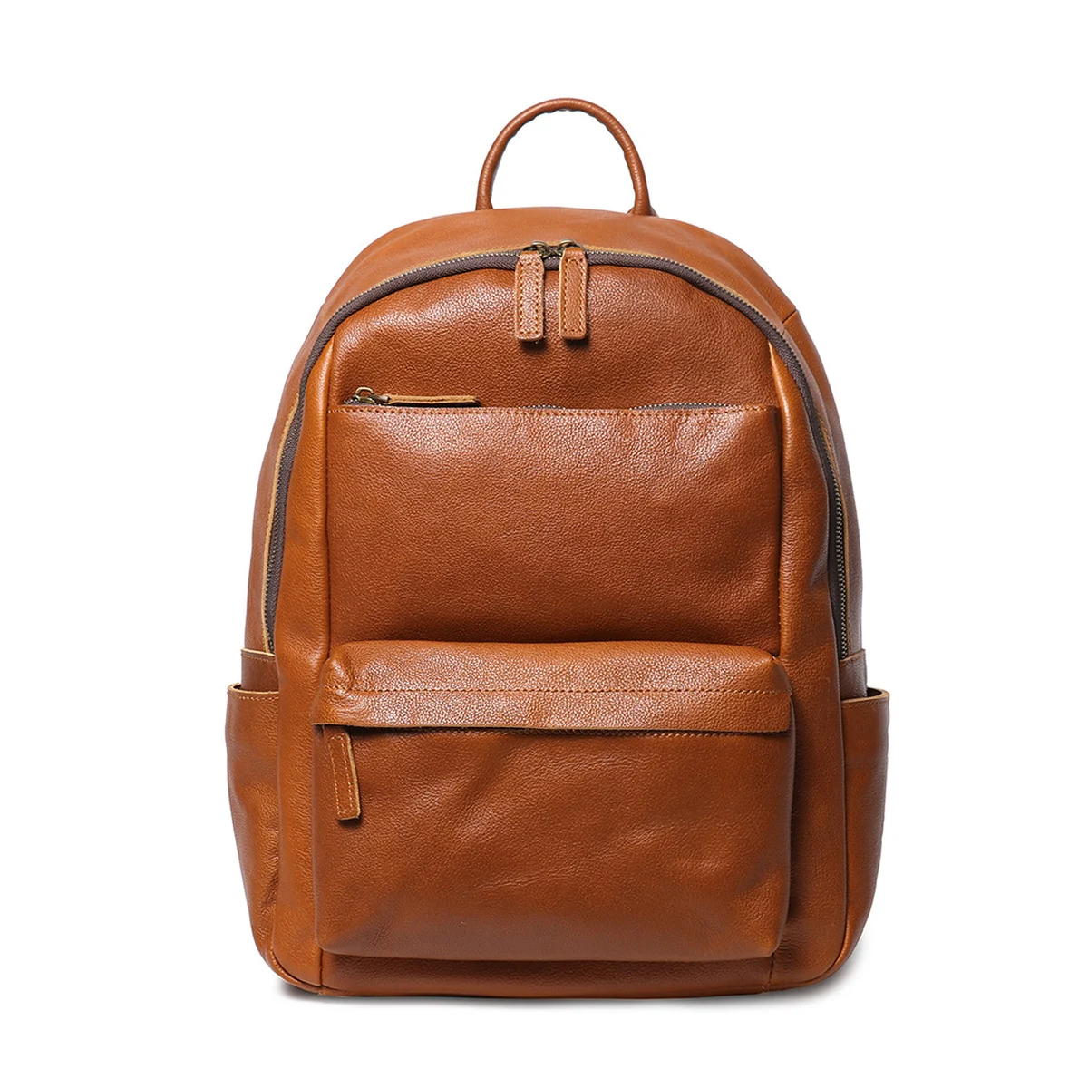 Vintage Genuine Cowhide Leather Backpack with Front Zipper Pocket Adjustable Shoulder Straps for Work Commute and Travel