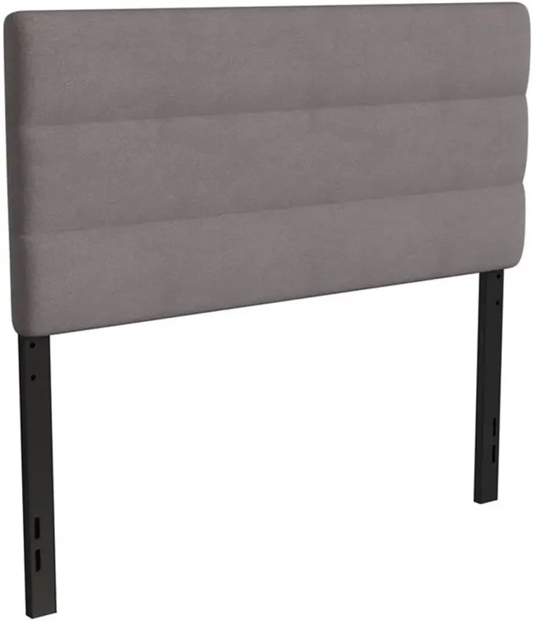 Universal Fit Upholstered Full Headboard, Adjustable Height 44.5-57.25 in, Faux Linen Fabric in Gray, Channel Stitched Tufted De