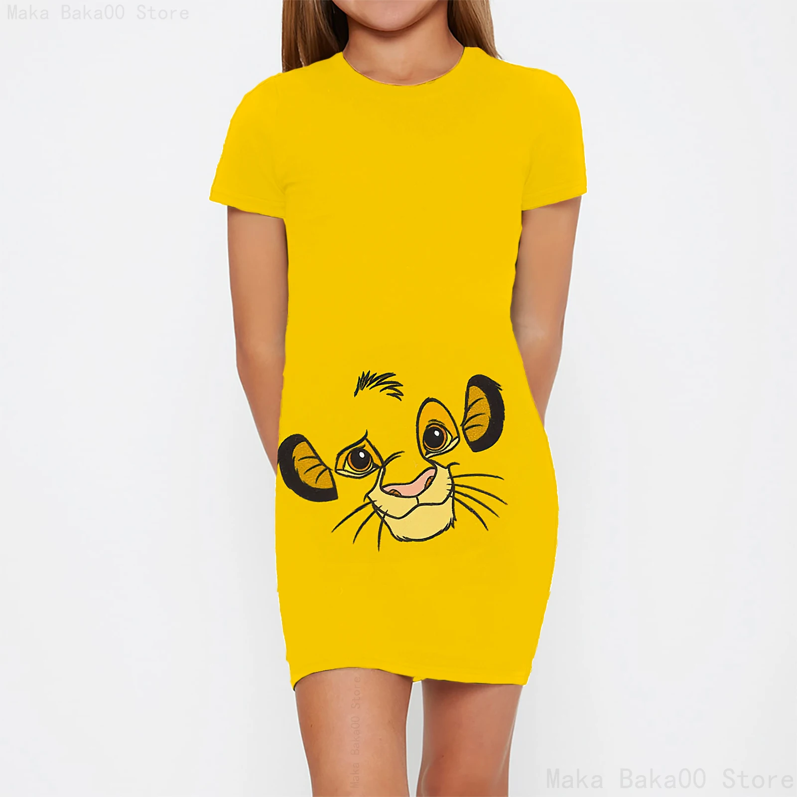 New spring and summer Lion King Simba print short-sleeved dress sweet and cute cartoon home dress for children and baby girls