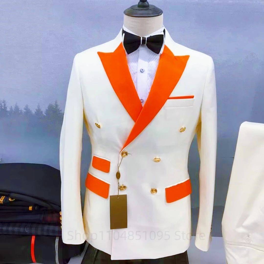 

Men's Solid Formal Business Suit 2-Piece Set Peak Lapel Double Breasted Blazer with Trousers for Wedding Smart Casual Men Suits