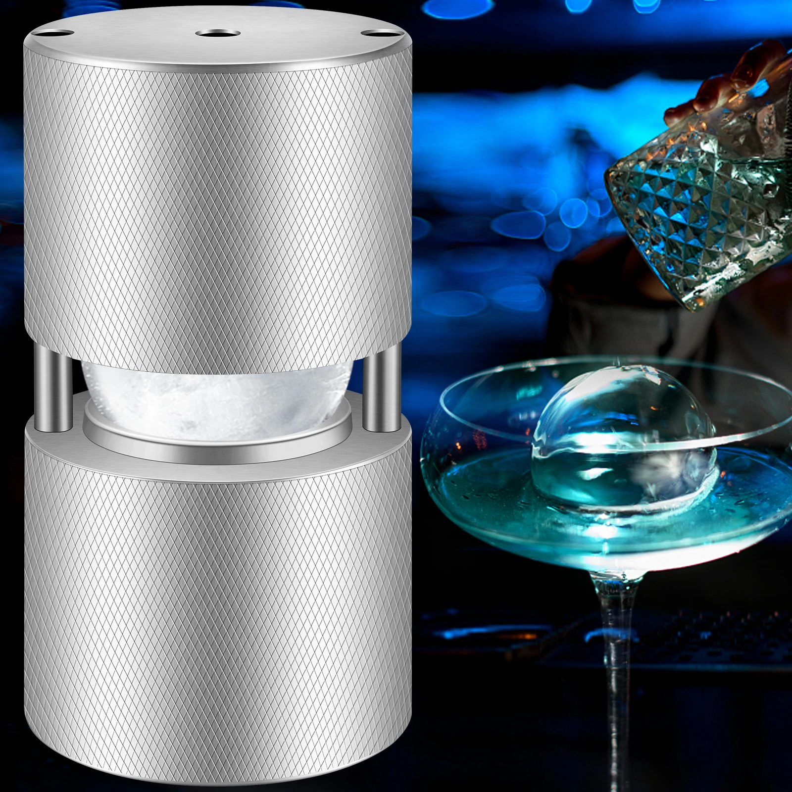 Vevor 60Mm Ijsbal Maker Vliegtuig Aluminium Antislip Ijs Bol Presser Kit Voor Whisky Bar Accessoires Huis Bevriezing Schimmel