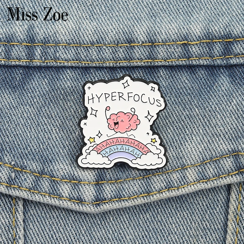 HYPERFOCUS Clouds Rainbows Enamel Pins Custom Happy Running Brooches Lapel Badges Clothes Funny Jewelry Gift for Kids Friends