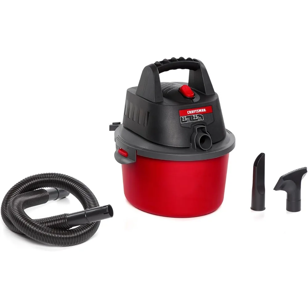 2.5 Gallon 2.5 Peak HP Wet/Dry Shop Vac, Portable Shop Vacuum Wet and Dry with Filter Bag, Hose and Attachments for Cleaning