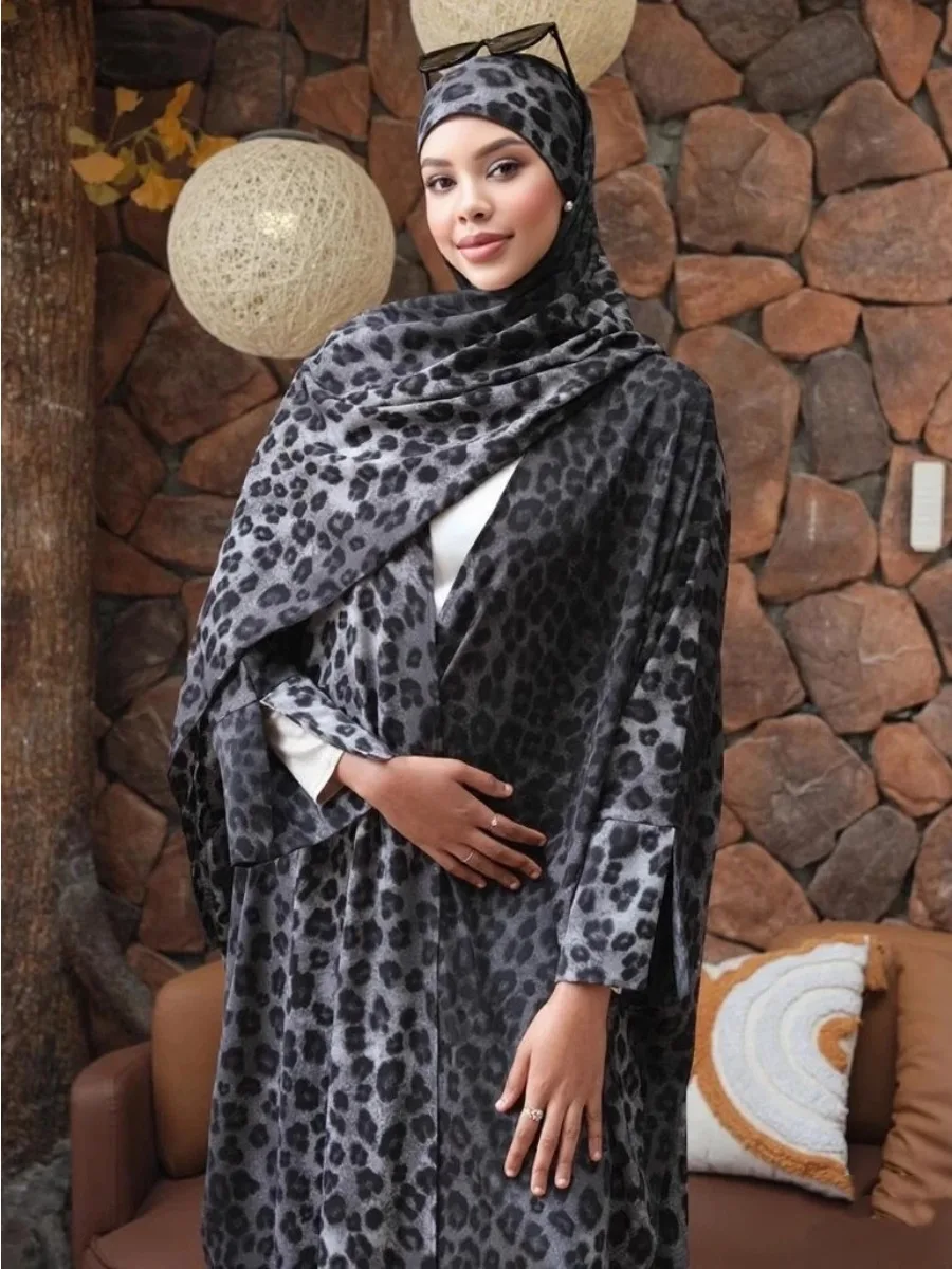 

Eid Women Open Dress Muslim Abaya with Scarf Print Dubai Vestidos Party Caftan Jalabiya Ramadan Abayas Kaftan Arab Long Robe