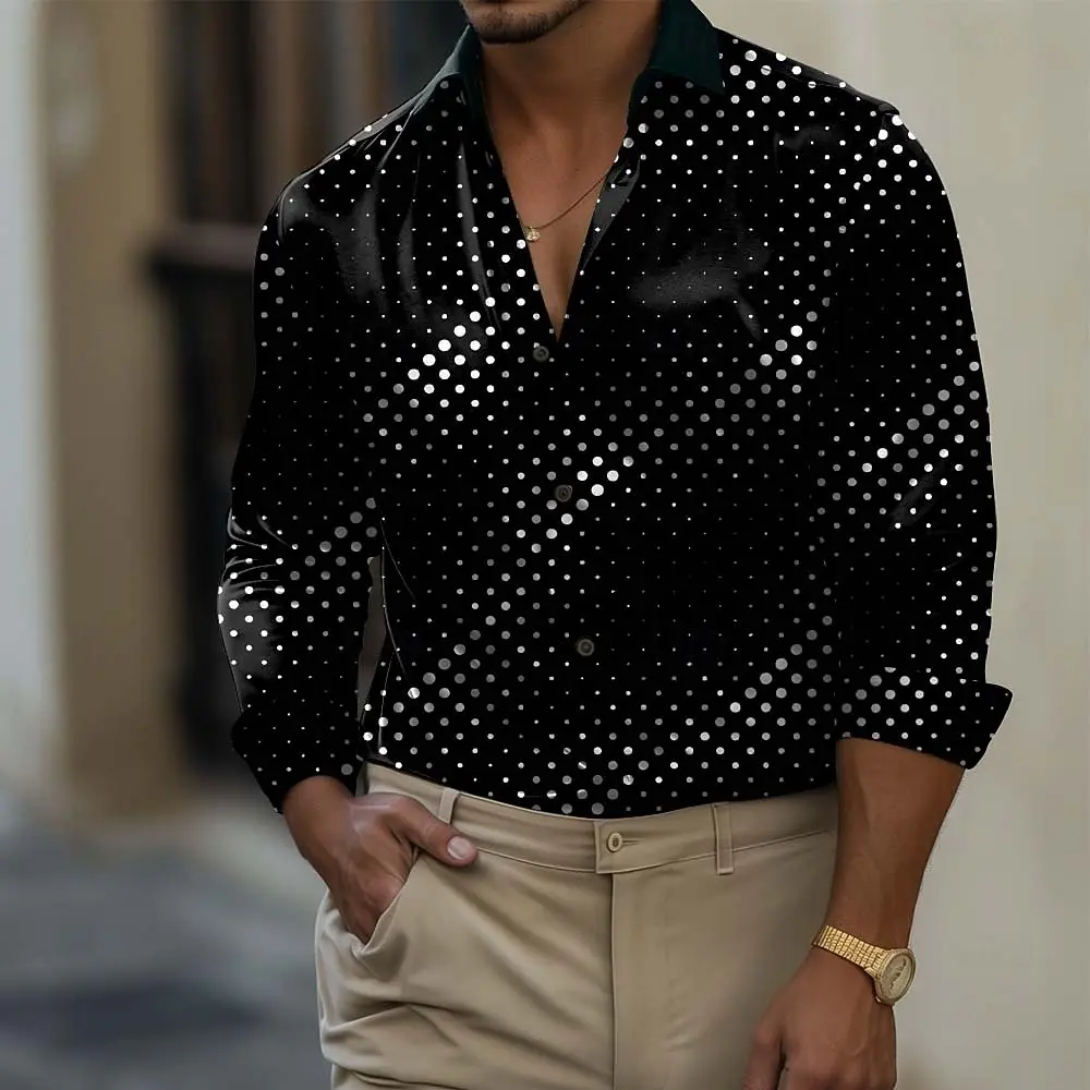 Men's Geometric Line Shirt Long Sleeve Business Casual Vacation Dailywear Summer Spring Fall Turndown shirt for Men