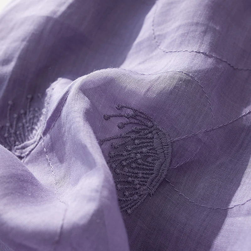 Ele Algodão Linho Dr Bordado Roxo Feminino Midi Dr Clássico Chinês Sle Rejuvenescedor Design Artístico