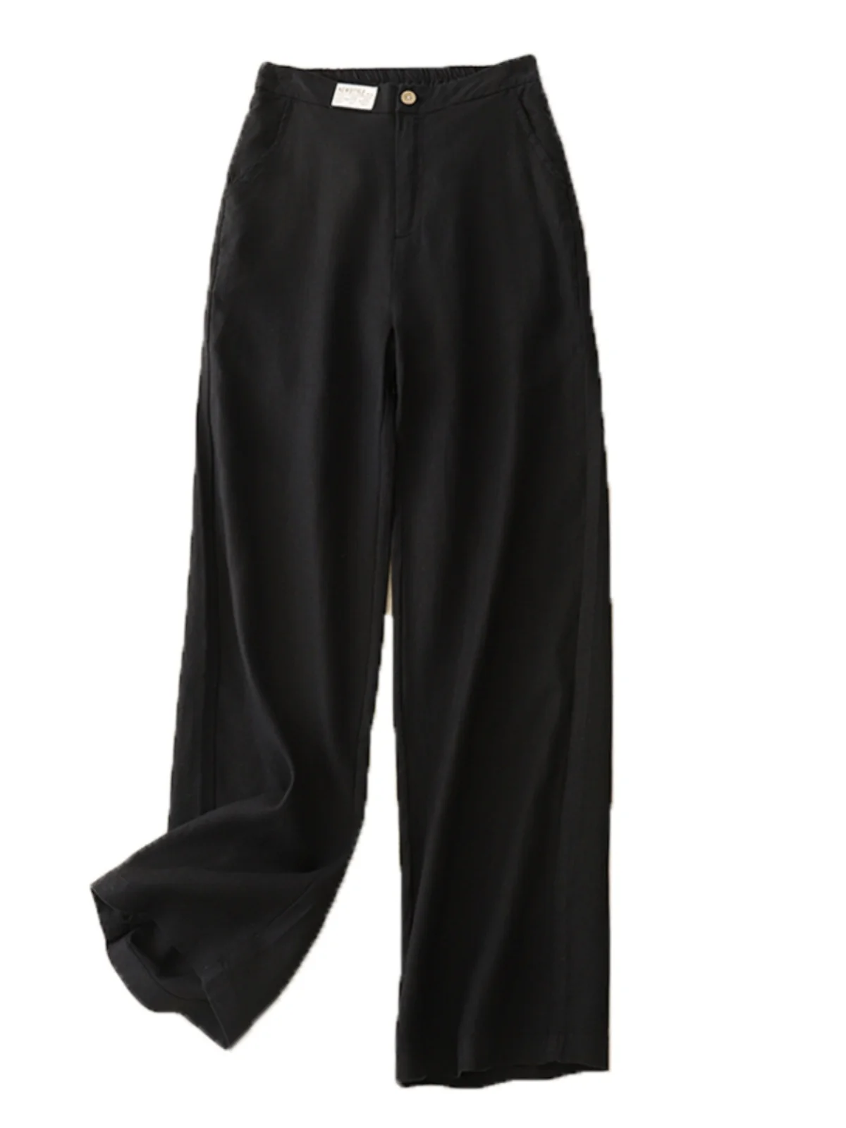 ارتفاع الخصر واسعة الساق القطن الكتان السراويل النسائية رقيقة تنوعا ثنى التخسيس عارضة الكتان مستقيم الساق السراويل #5