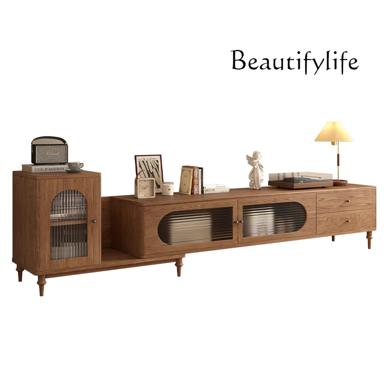 

solid wood TV cabinet French retro coffee table combination small apartment living room household retractable storage cabinet