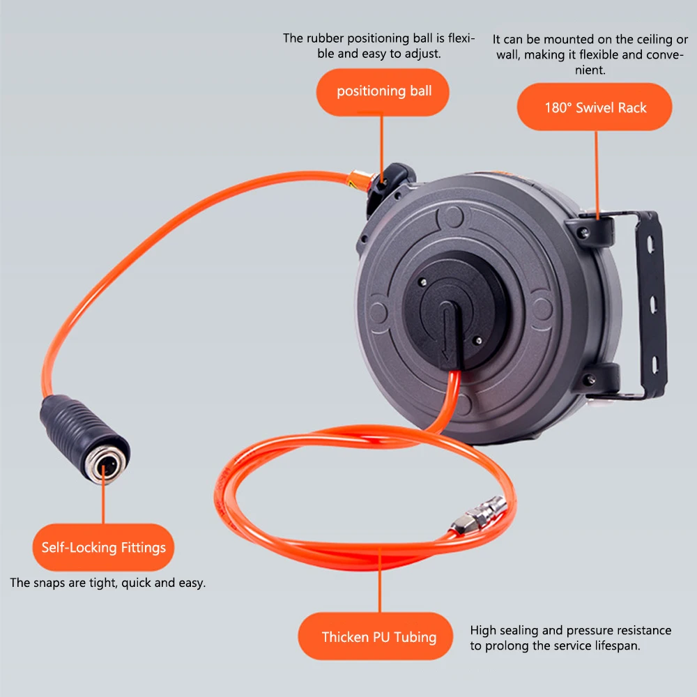 6mm Automatic Retractable Hose Reel Car Wash Garden Irrigation Tube Holder Wall Mount High Pressure Pipes Roller Drum Hose Reel