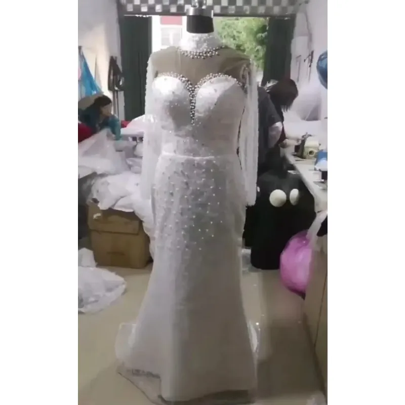 

Customized African Sheer Long Sleeves Lace Mermaid Plus Size Applique Gowns With Detachable Dresses Women Lady Elegant Wedding S