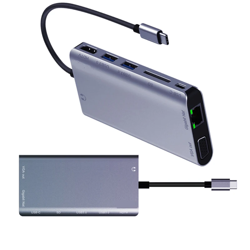 

Адаптер-сплиттер USB-концентратор Конвертер Type-c Устройство чтения карт SD 4K Многофункциональная док-станция Тип-C в HDMI-совместимый адаптер VGA