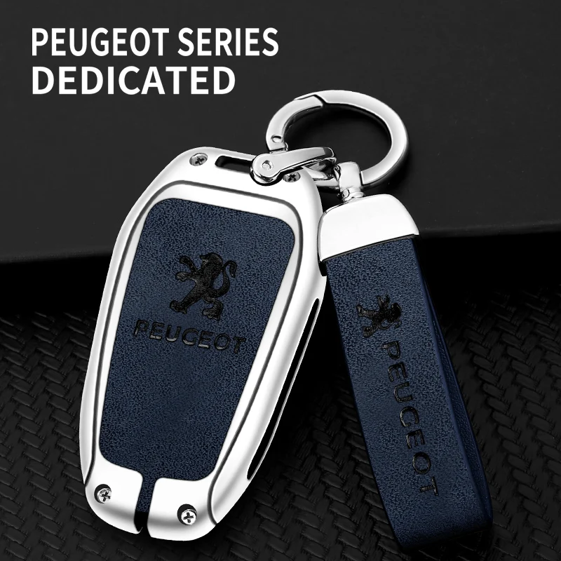 Zine Alloy Leather Car Smart Key Case Shell Cover Protector Fob per Peugeot 308 408 508 2008 3008 4008 5008 accessori portachiavi