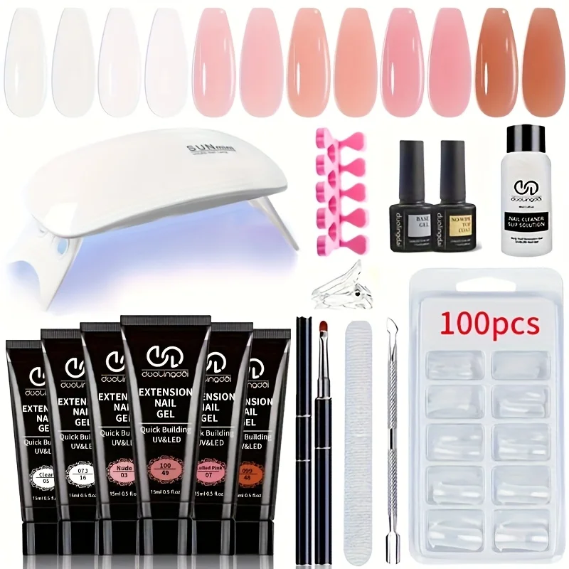 

Набор для наращивания ногтей Poly Nail Gel, 6 цветов, с лампой, гель для наращивания, оттенки нюд, прозрачный, розовый, натуральный, полный комплект для начинающих, решения для утолщения ногтей