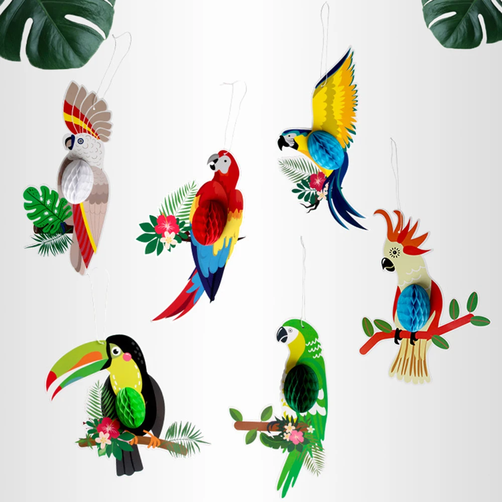 Hawaiian Party Decoration Flamingo Banner Tropical Bird Hanging Decor Cake Topper Aloha Summer Beach Birthday Party Supplies