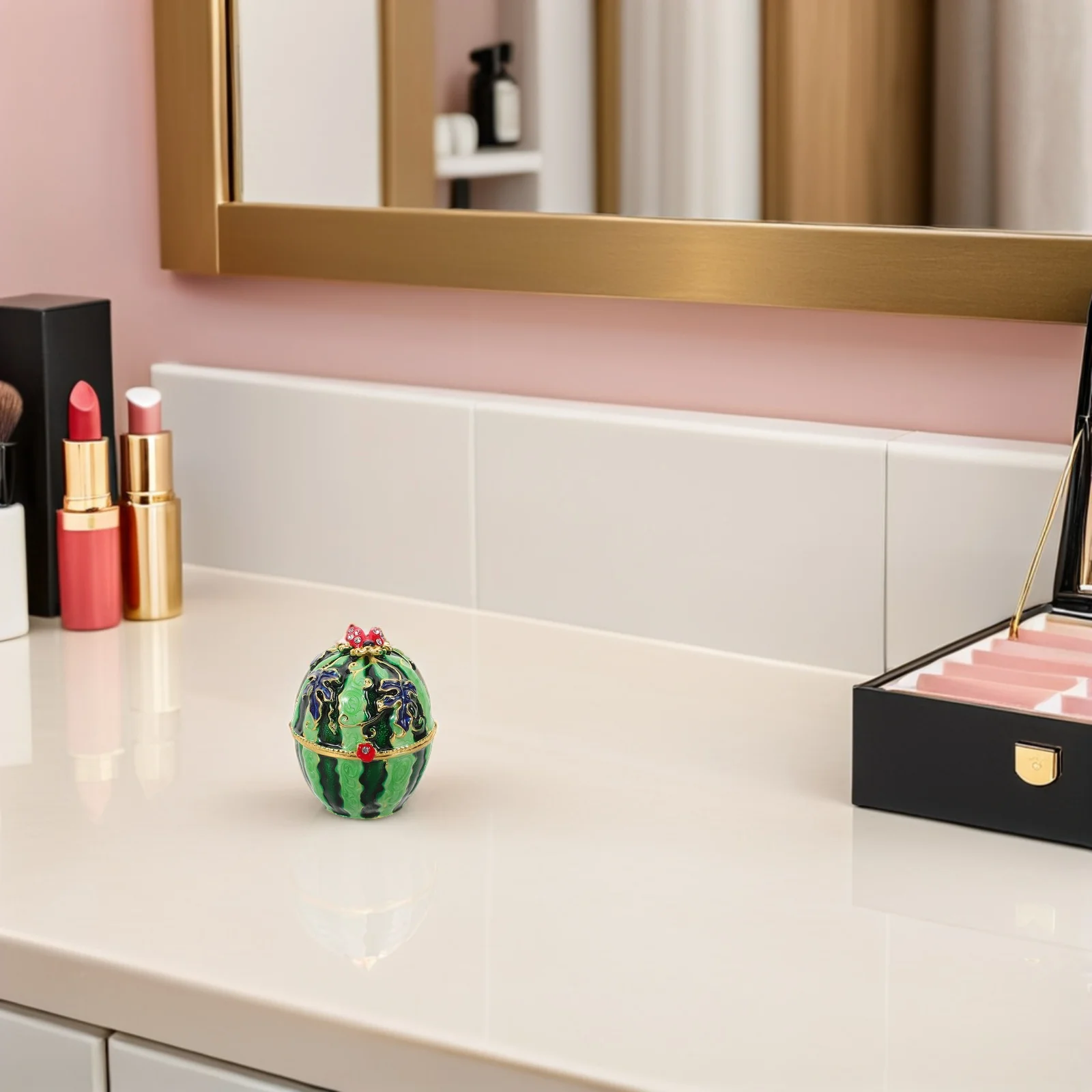 

Enamel Vintage Watermelon Jewelry Box Hand Painted Hinged Metal Trinket Keepsake Organizer Ring Storage Case