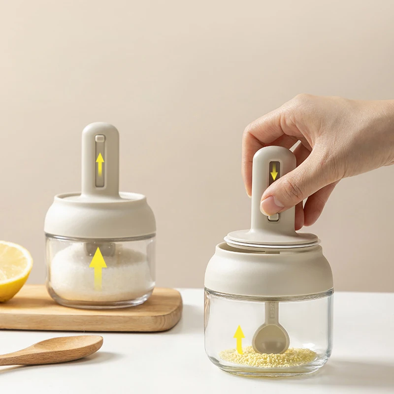 Spoon Lid Integrated Seasoning Jar Kitchen Household Commercial Sealed Moisture-proof Barbecue Salt Glass Seasoning Bottle ZG182