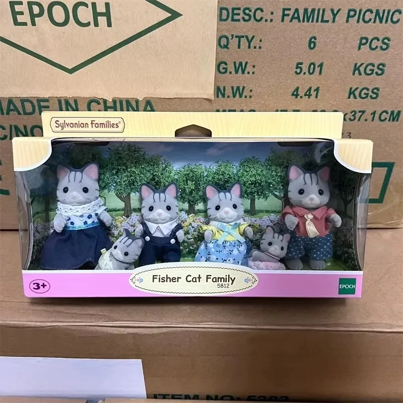 Sylvanian Families Anime Figures From The Fischer Blue Cat Family Husky Brothers Good Friends From Kindergarten Baby Series Toys