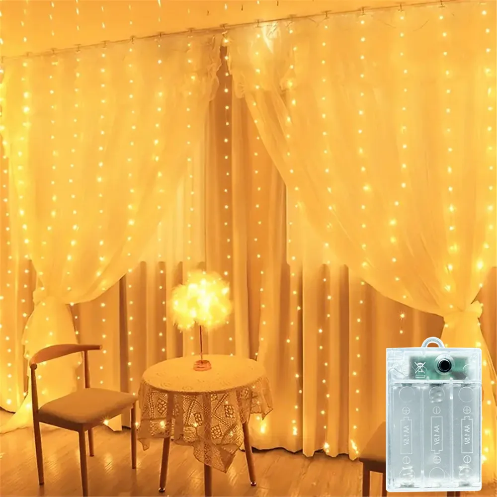 3/6M EID LED Curtain Light String Battery Power Wedding Bedroom Decor Ramadan Home Decoration 2026 Outdoor Lighting