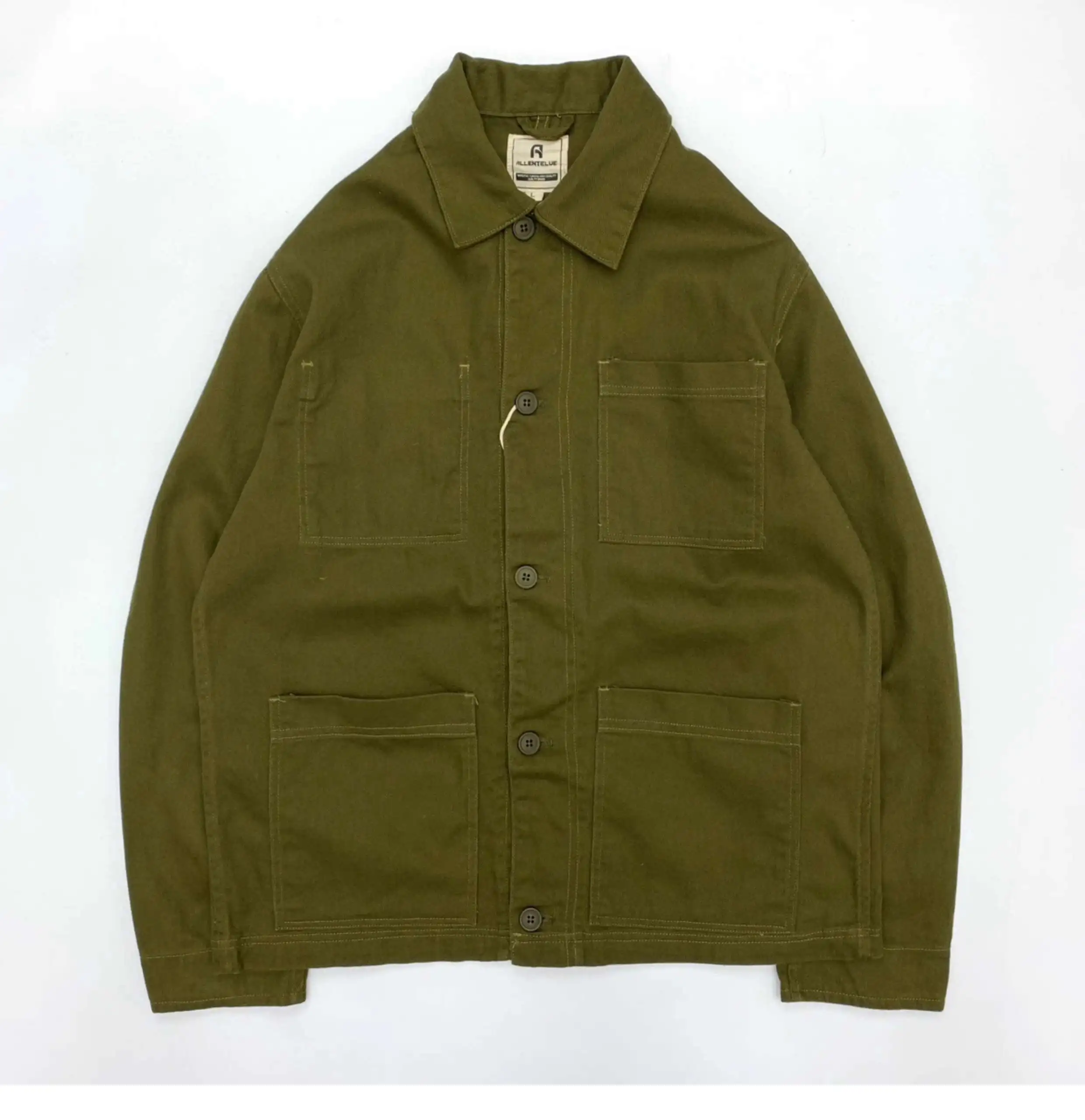 Men's 100% Cotton Work Jacket With Multi-Pocket Autumn Winter Turn-Down Collar American Style Cargo Thin Loose Jackets And Coats