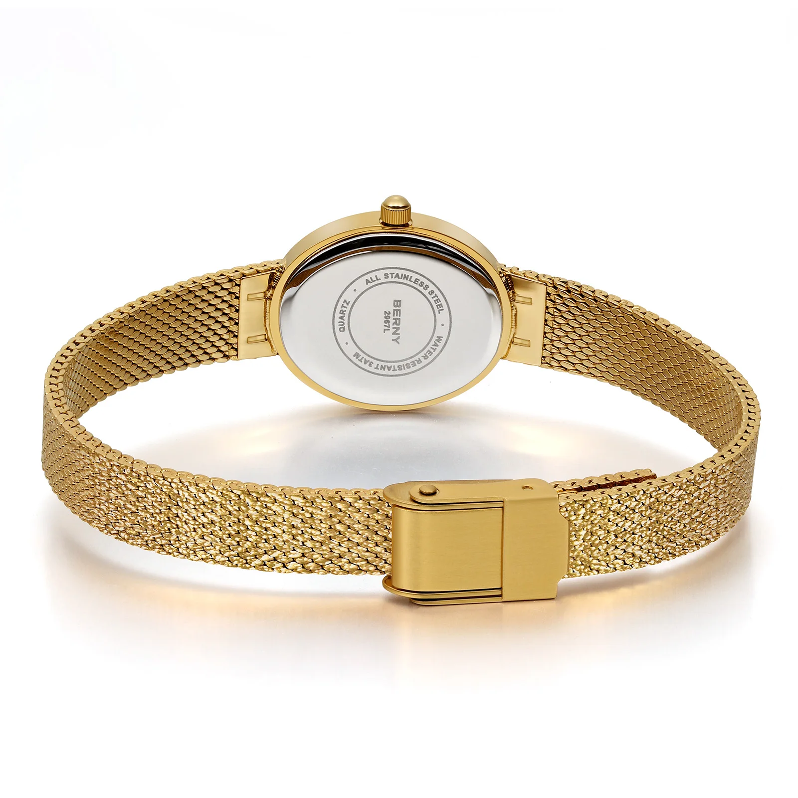 BERNY Luxury Watches for Women Fashion Golden Ladies Quartz Watch Super Lightweight Oval Case S/S Casual Dress Wristwatch