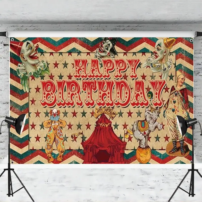 Happy Birthday Backdrop Supplies Carnival Circus Photography Background Yard Sign Banner Party Decoration Photo Booth Props