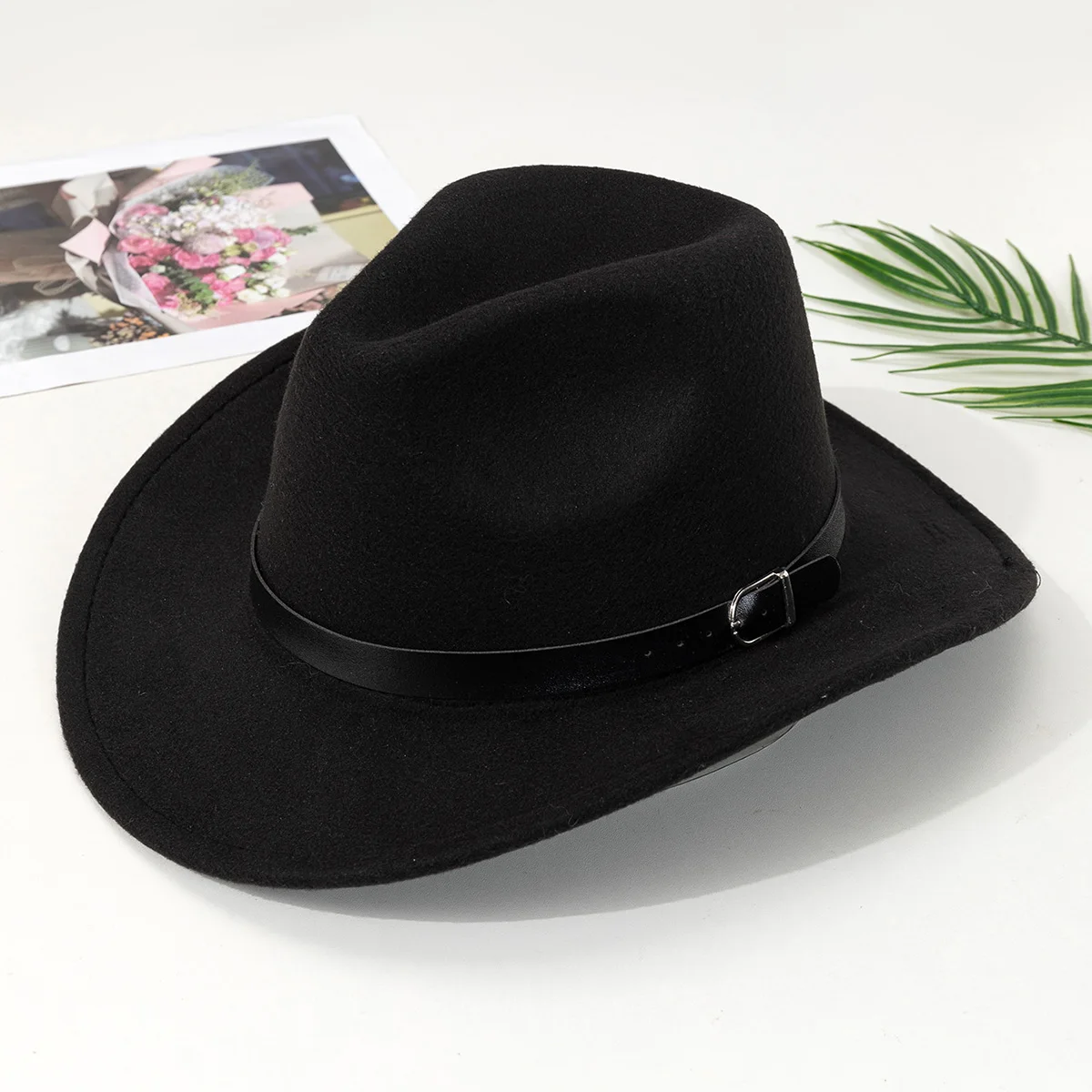 Western Cowboy hat curled belt accessories felt hat hat national style wear performance jazz hat tide