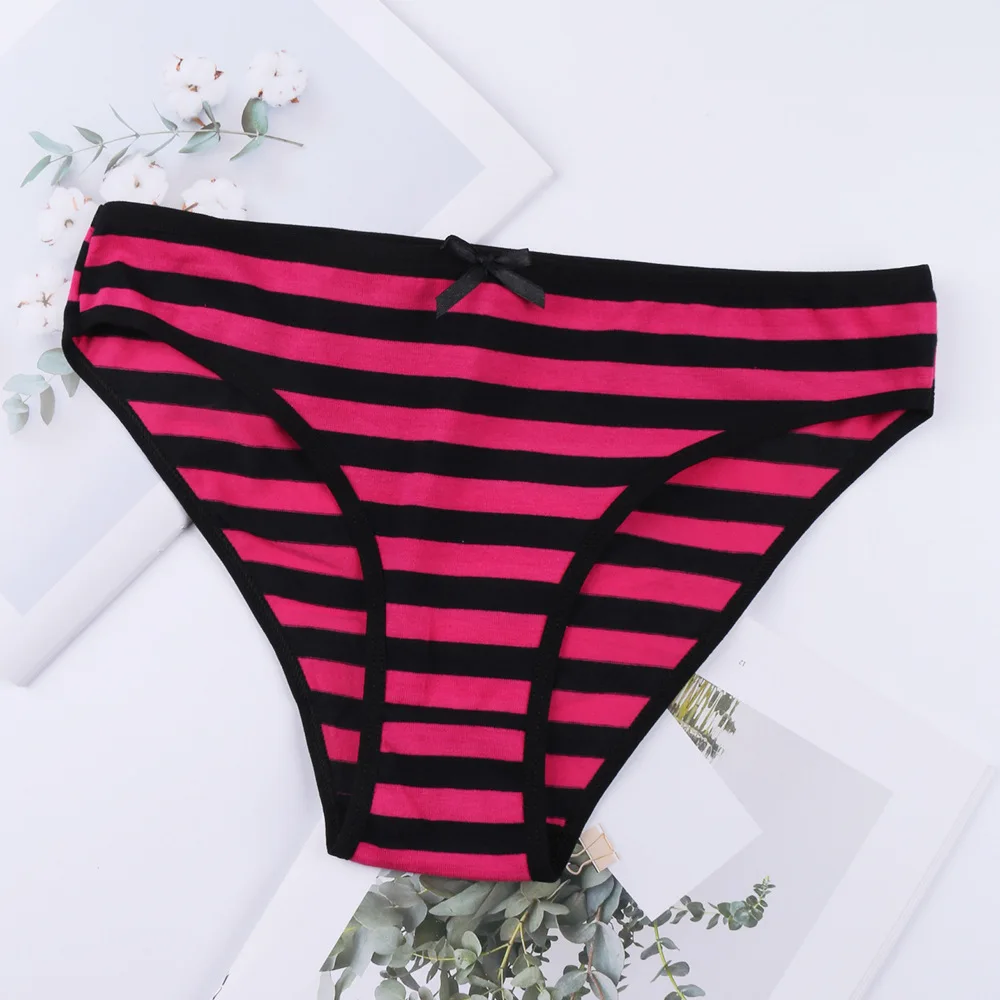 Women\'s Striped Cotton Thong Low Waist Girl Briefs