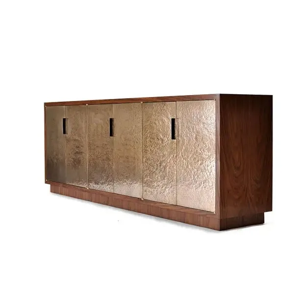 House Quiet Style Mid-Ancient Buffet Hammer Bronze Fire Copper Walnut Sideboard Cabinet Living Room TV Cabinet