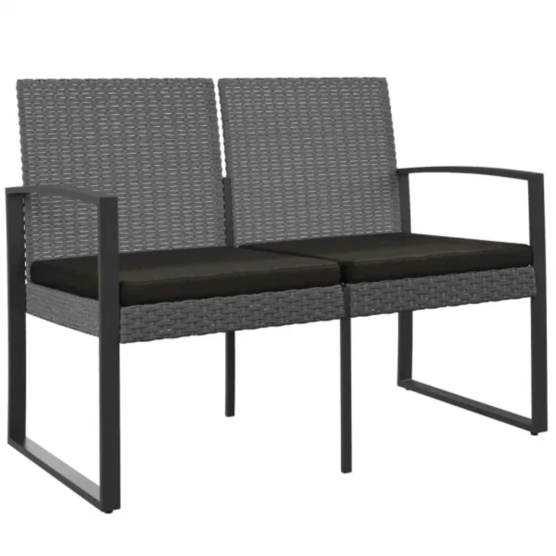 2 Seater Patio Bench Outdoor Rattan Bench with Seat Cushion 2 Seater Dark Gray Woven Outdoor Patio Pool Balcony Leisure Bench