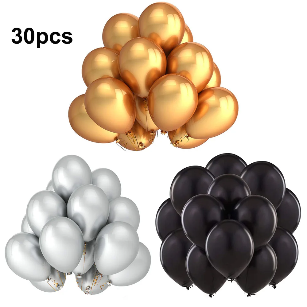 30pcs 5/12Inch latex Balloons  Black White Balloon Gold Metallic Chrome Silver Metallic Balloon Wedding Anniversary Birthday