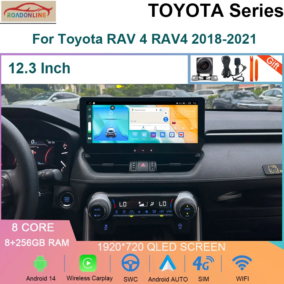 

12.3 INCH 8+256GB Car Radio For Toyota RAV 4 RAV4 2018-2021 Android 14 1920*720 4G Player Navigation GPS 8-Core Multimedia