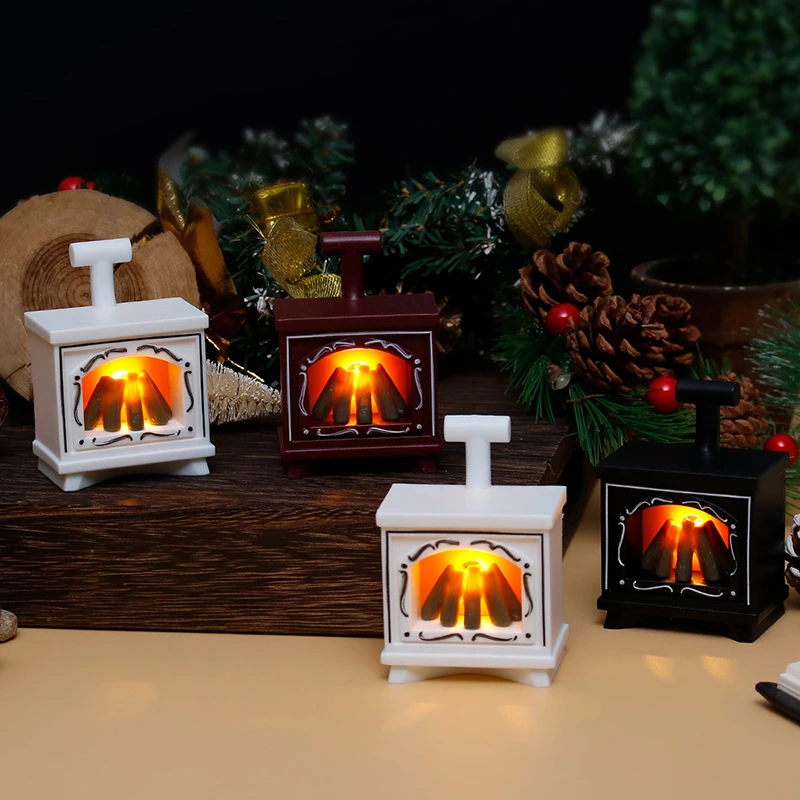 Dollhouse Miniature Fireplace Glowing Stove Model House Furniture Kitchen Living Scene Decor Toy