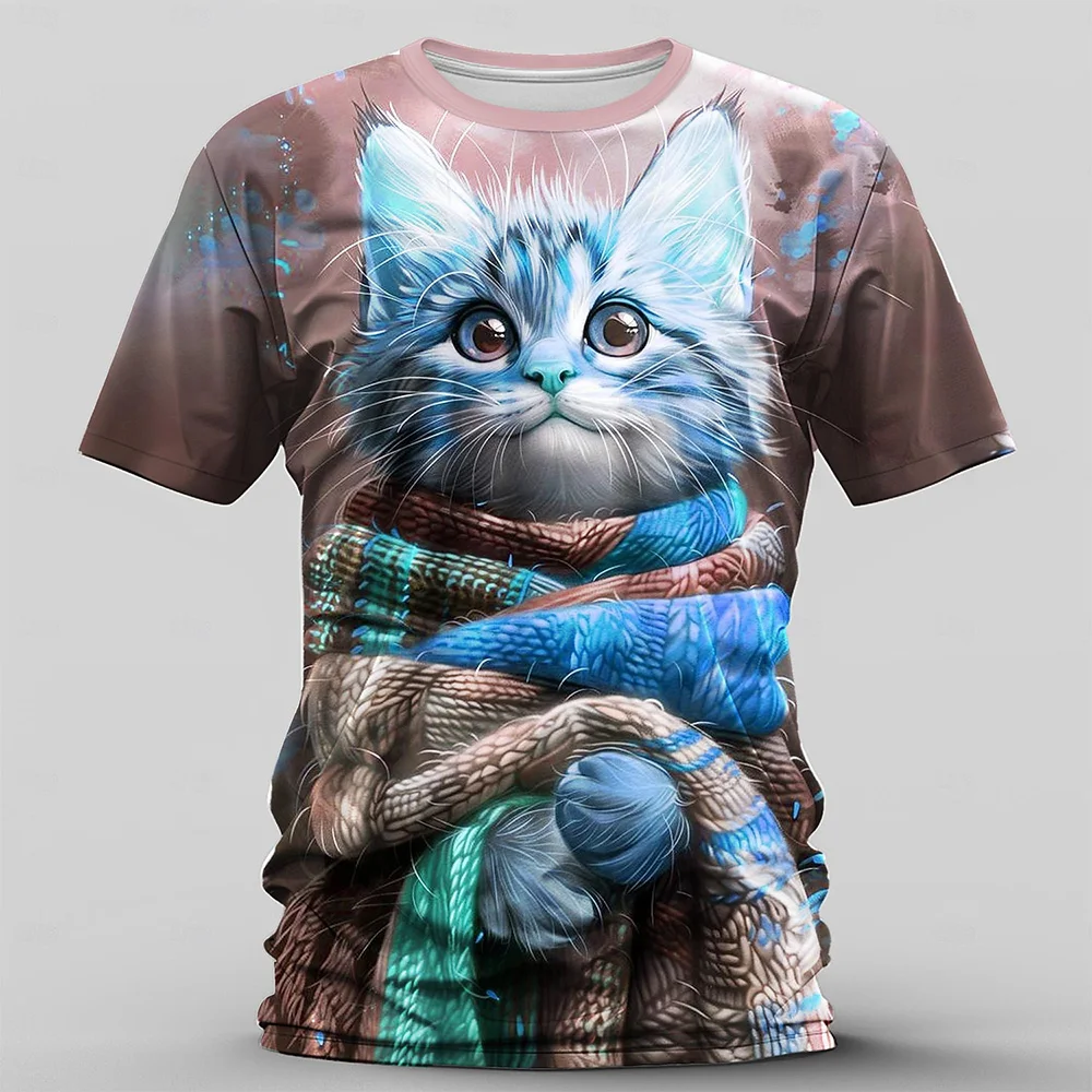 

Cute Cartoon Cat Graphic 3D Printed Short Sleeve Clothing 2025 Spring New Men's Crew Neck T-Shirt Outdoor Casual Street Menswear