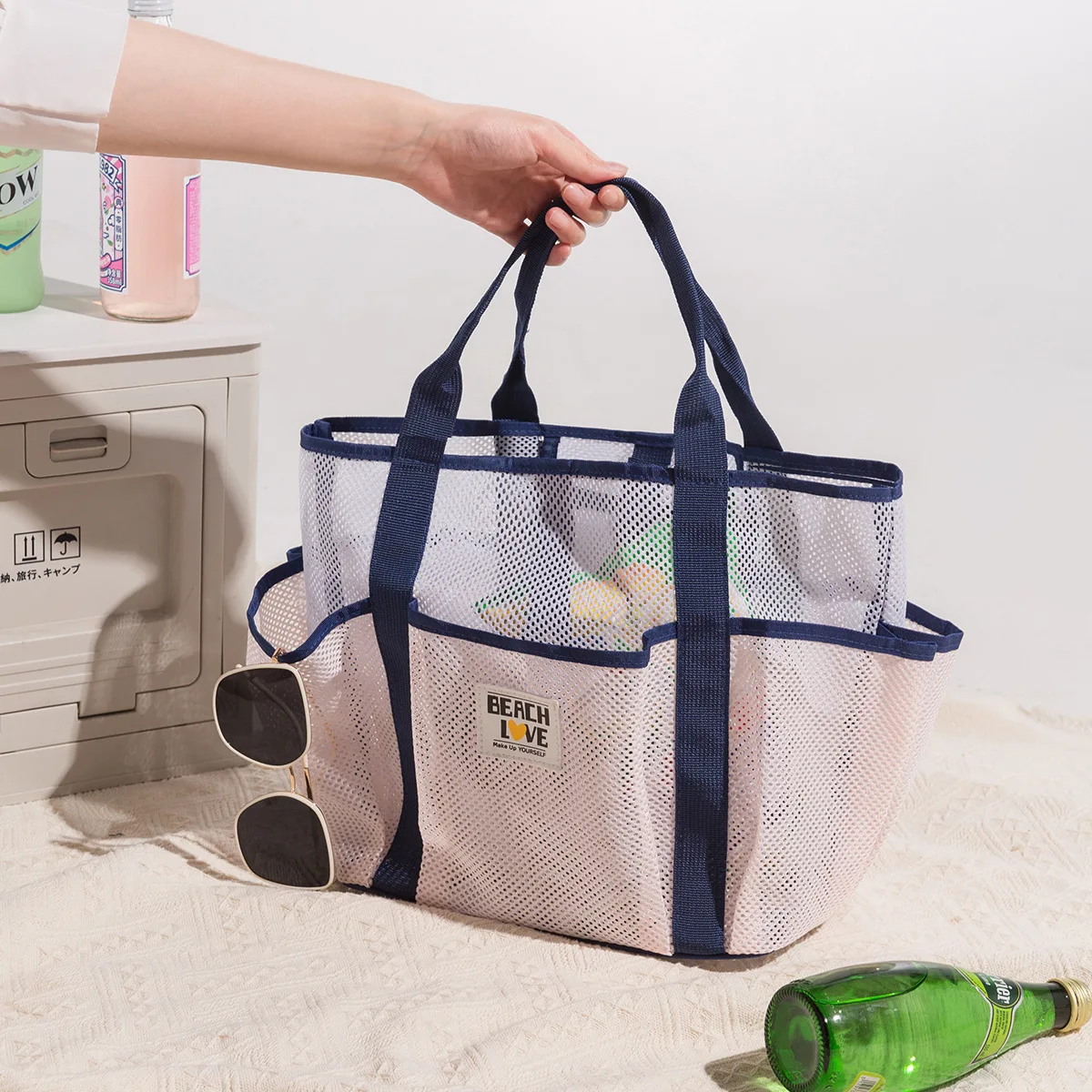 Torba siatkowa na podróże, sport, jogę, plażę, torba na basen, duża torba do przechowywania przybory do kąpieli i kosmetyków