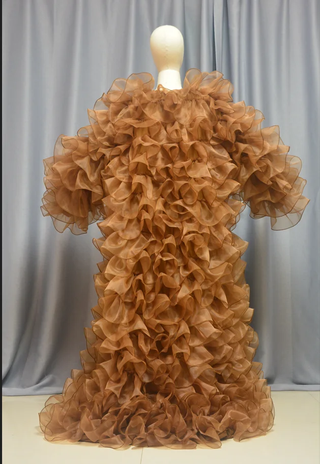 Layered Organza Long Jacket Puffy And Long Full Sleeves Cape Vest Outfit Party Fashion Stage Drag Queen Coat Cloak Custom Color