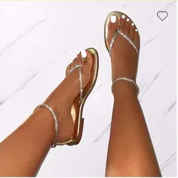 Nieuwe Strass Decor Teen Post Thong Flip-Flops Vrouwen Slides Outdoor Antislip Strand Sandalen 2023 Zomer Nieuwe vrouwen Slippers