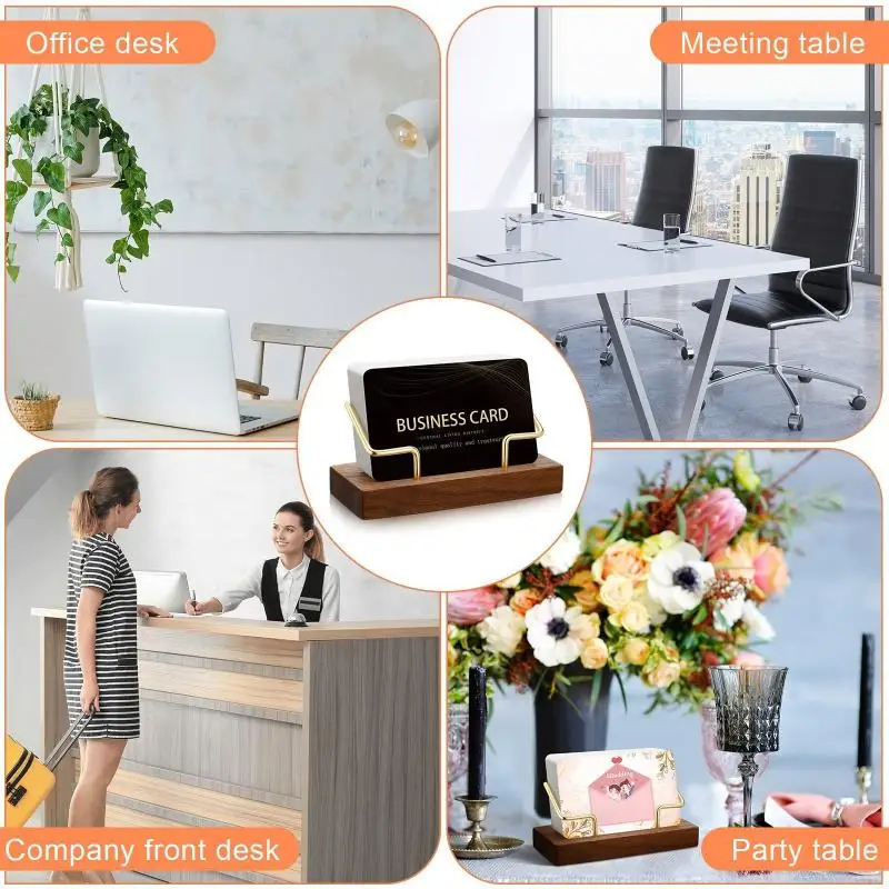 @*Wooden Business Card Holder Durable Solid Wood Desk Stand Large Capacity for Business Meeting Office Desktop Gift