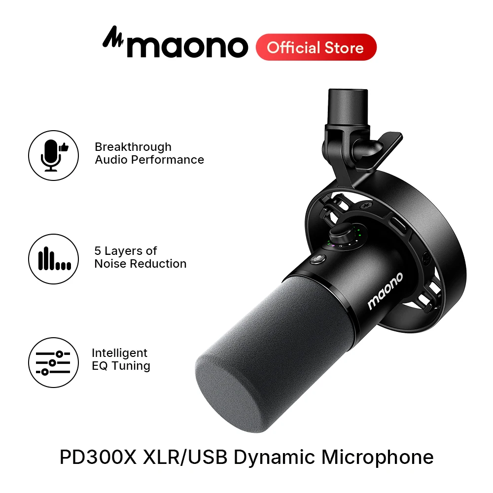 maono PD300X Dynamic Microphone XLR USB Podcast Recording Mic 192kHz24bit for Content Creation Home Audio Studio Noise Reduction